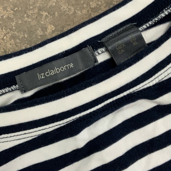Liz Claiborne Women’s Size XL Nautical Navy & White Striped T-Shirt - OBO - Picture 3 of 6